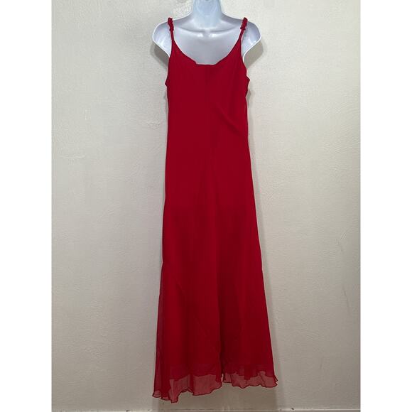 VTG Y2K 2010 Maxi Red Sheer Overlay Dress 12 Ruffle Bust Glam Holiday Party Prom - Picture 7 of 14